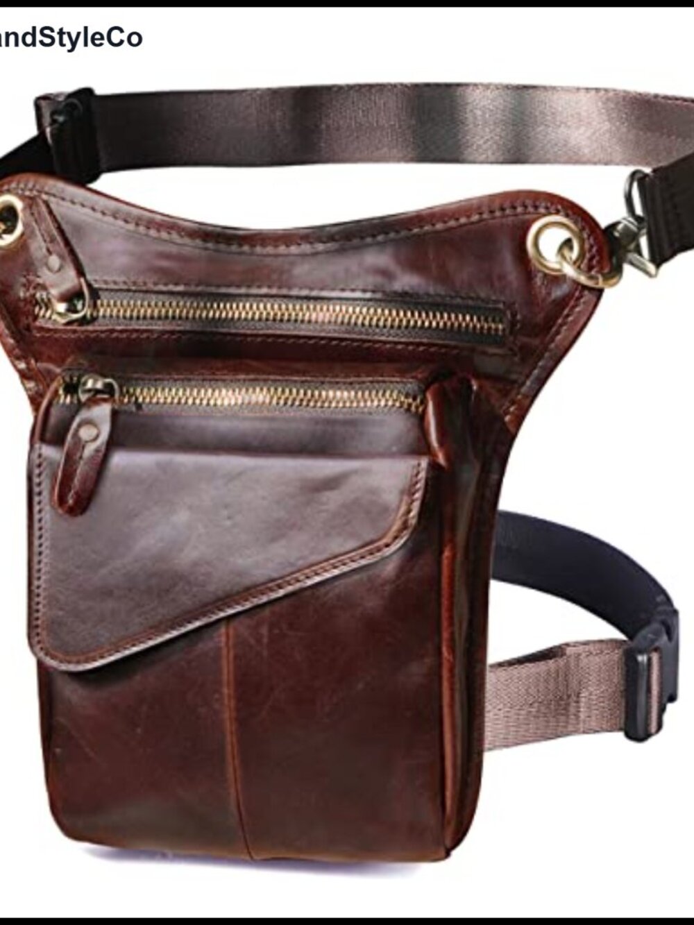 Genuine Leather Messenger Waist Pack Hip Bag with Zipper